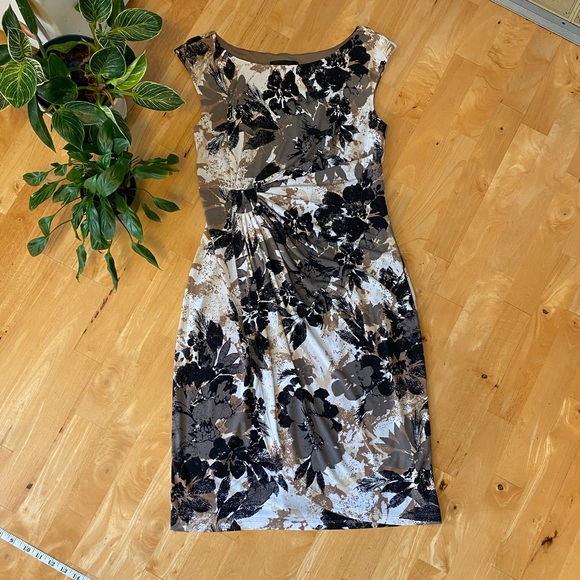 Connected Apparel Cap Sleeve Mock Wrap Dress gray leaf - Picture 1 of 16